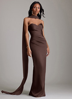 Azazie Sonora Brudtärnklänningar Klä av Tubklänning i Stretch Satin Axelbandslös Ganache image9