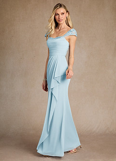 Azazie Belfast vestidos de madre de la novia Vestido de Azul Cielo de Malla de Recto con Encaje image3