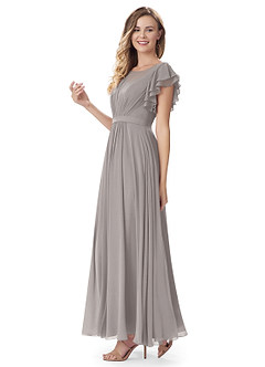 Azazie Daphne Modest Bridesmaid Dresses A-Line Ruffled Chiffon Floor-Length Dress image16