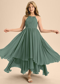 Azazie Elliora Junior A-Linie Plissee Chiffon Kleid Eukalyptus image5