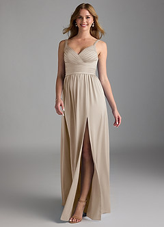 Azazie Chanel Bridesmaid Dresses Frost A-Line Pleated Stretch Satin Dress image1