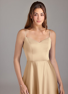 Azazie Marley Vestidos de damas de honor Vestido de Champán de Satén Elástico de Corte en A Convertible con Vestidos sin tirantes image2