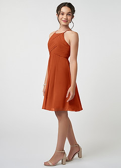 Azazie Ginny Junior Burnt Orange A-Line Pleated Chiffon Dress image3