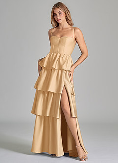 Azazie Faye Brautjungfernkleider A-Linie Gestreift Stretch-Satin Kleid Gold image8