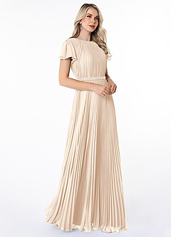 Azazie Kara Bescheiden Bruidsmeisjekleding A-Lijn Geplooid Chiffon Vloerlengte Jurk image3