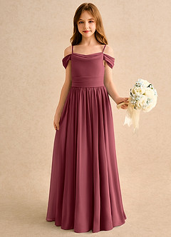 Azazie Shia Girls Formal Flower Girl Dresses Merlot A-Line Off the Shoulder Chiffon Dress image4