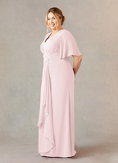 Azazie Carson vestidos de madre de la novia Vestido de Rosa Rubor de Gasa de Corte En A con Encaje de cuello en V image8