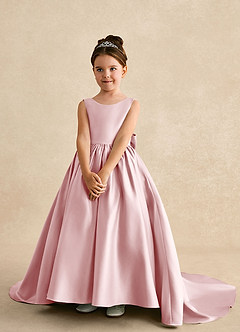 Azazie Mimia Blumenmädchenkleider A-Linie Schleifen Matte Satin Kleid Puderrosa image3