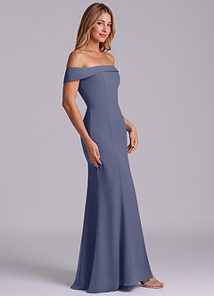 Azazie Luciana Robes de demoiselle d'honneur Robe Fourreau Convertible en Mousseline de soie Épaule décolletée Bleu Orageux image5