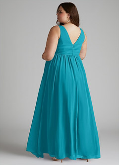 Azazie Yetta Maternity Bridesmaid Dresses A-Line V-Neck Gathered Chiffon Floor-Length Dress image11