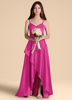 Azazie Prisha Junior A-Linie Plissee Stretch-Satin Kleid Fuchsia image6