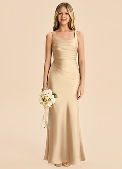 Azazie Lula Junior Robe Fourreau en Satin extensible Plissé Champagne image6