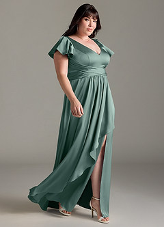 Azazie Omari Bridesmaid Dresses Eucalyptus A-Line Stretch Satin Dress image10