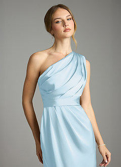 Azazie Emorie Final Sale Sky Blue Sheath One Shoulder Stretch Satin Dress image2