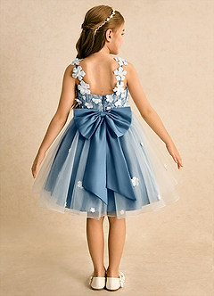 Azazie Junebug Robe Demoiselle D'honneur Fillette Robe Princesse en Tulle Dentelle Ivoire Bleu Bermudes image1