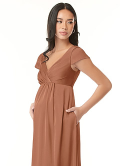 Azazie Allessia Gravid brudtärna klänningar Klänning A-Line Plisserad Golvlängd Stretch Satin image6