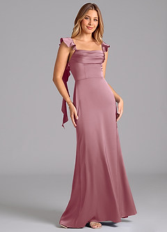 Azazie Adi Bridesmaid Dresses Vintage Mauve A-Line Pleated Stretch Satin Dress image5