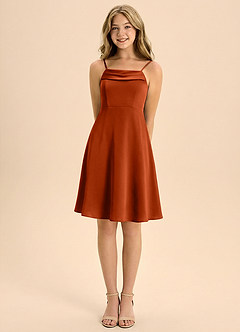 Azazie Anselie Junior Vestido de Pimenton de Satén Elástico de Corte en A con Plisado image5