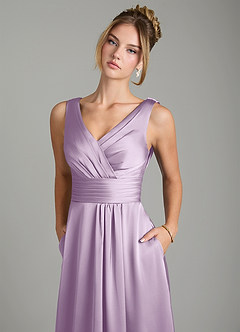 Azazie Karina Bridesmaid Dresses Frosted Lilac A-Line Pleated Stretch Satin Dress image7
