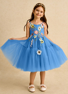 Azazie Osea Blumenmädchenkleider Ballkleid Plissee Tüll Kleid Blauhäher image8
