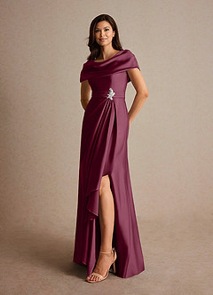 Azazie Branford Mother of the Bride Dresses Mulberry A-Line Pleated Stretch Satin Dress image11