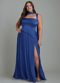 Azazie Stephanie Bridesmaid Dresses Royal Blue A-Line Pleated Stretch Satin Dress image15