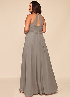 Azazie Ginger Bridesmaid Dresses Taupe A-Line Halter Pleated Chiffon Dress image10