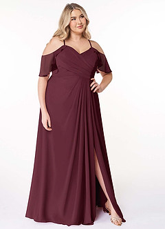 Azazie Dakota Bridesmaid Dresses Cabernet A-Line V-Neck Pleated Chiffon Dress image11