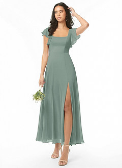 Azazie Bondi Bridesmaid Dresses Silver Sage A-Line Ruched Chiffon Dress image1