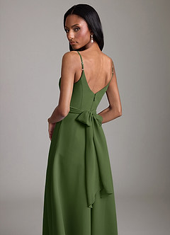 Azazie Kali Bridesmaid Dresses Olive A-Line Pleated Chiffon Dress image2