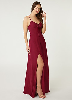 Azazie Minie Final Sale Burgundy A-Line Bow Chiffon Dress image4