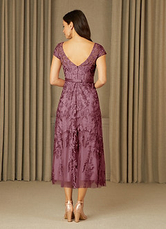 Azazie Sanna Mère de la mariée Robes Robe Trapèze en Tulle Dentelle à encolure dégagée Mauve Vintage image2