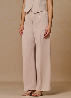 front Margaret Tan Cotton Linen Blend Pants