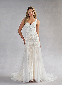 Azazie Konstantin Abiti da Sposa Abito Sirena in Tulle Lustrini Bianco Diamante Champagne image1