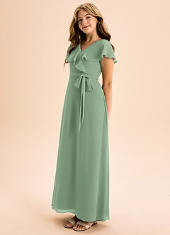 Azazie Lainey Junior Matcha A-Line with Pockets Chiffon Dress image3