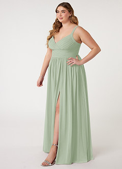 Azazie Chanel Bridesmaid Dresses Dusty Sage A-Line Pleated Chiffon Dress image10