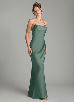 Azazie Mae Robes de demoiselle d'honneur Robe Sirène en Satin extensible Plissé Eucalyptus image5