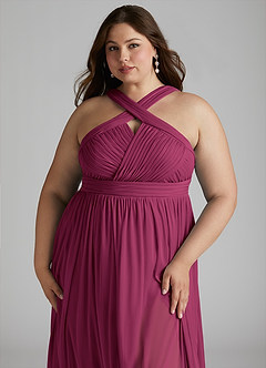 Azazie Hillian Bridesmaid Dresses Mulberry A-Line Halter Pleated Mesh Dress image13