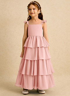 Azazie Boba vestidos de niña de las flores Vestido de Rosetón de Gasa de Corte En A con Escote Cuadrado image4