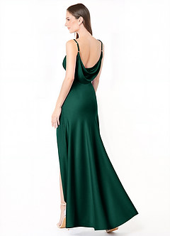 Azazie Alaija Bridesmaid Dresses Emerald Mermaid Side Slit Stretch Satin Dress image1
