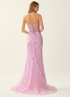 Zahra Pink Sparkly V-neck Mermaid Lace Up Back Prom Dress image6