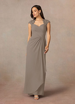Azazie Birdie Mother of the Bride Dresses Taupe A-Line Queen Anne Sequins Chiffon Dress image2