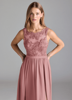 Azazie Elly Bridesmaid Dresses Dusty Rose A-Line Lace Stretch Satin Dress image5