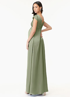 Azazie Allessia Maternity Bridesmaid Dresses A-Line Pleated Stretch Satin Floor-Length Dress image4