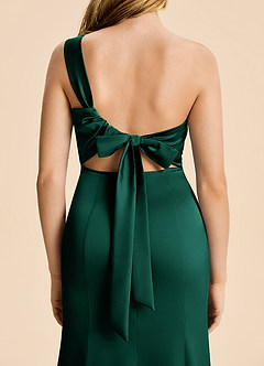 Azazie Ren Junior Emerald A-Line Pleated Stretch Satin Dress image6