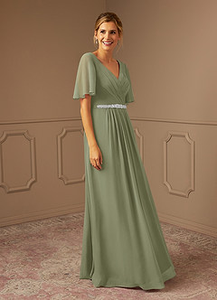 Azazie Tricia Mother of the Bride Dresses Pistachio A-Line V-Neck Pleated Chiffon Dress image4
