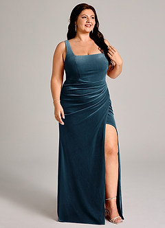 Azazie Mero Bridesmaid Dresses Blue Topaz Mermaid Pleated Velvet Dress image10