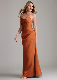 Azazie Lucille Bridesmaid Dresses Cinnamon Mermaid Strapless Stretch Satin Convertible Dress image3