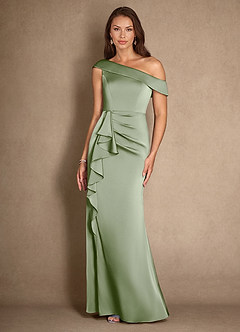 Azazie Hamptons Mother of the Bride Dresses Dusty Sage A-Line Pleated Stretch Satin Dress image4