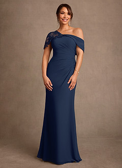 Azazie Sally Mother of the Bride Dresses Dark Navy Sheath Lace Chiffon Dress image1